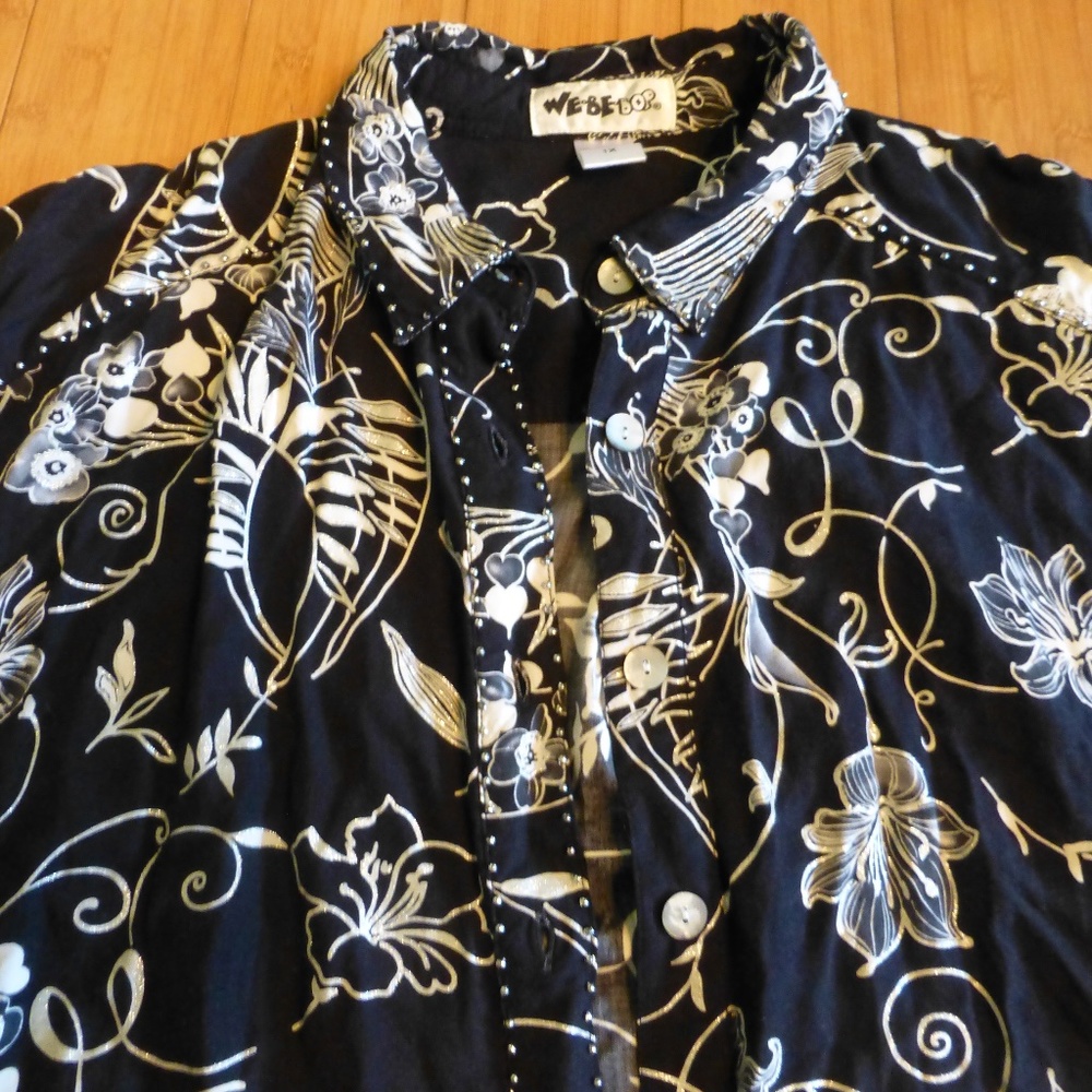 WE BE BOP B/W FANTASY BLING OFFICE JACKET BLOUSE - Picture 2 of 4